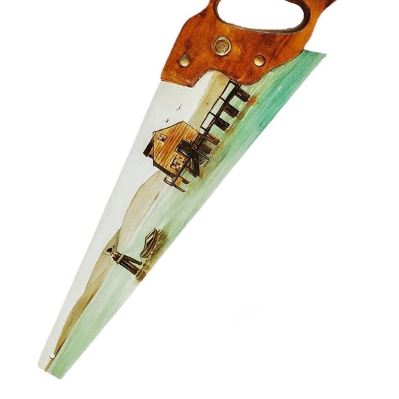 Rare VINTAGE folk art original painting on saw - Picture 10 of 13